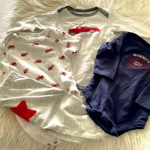 HB Fire Logo/ Truck Onesies and  fire truck Rene Rofe onesie and pant set